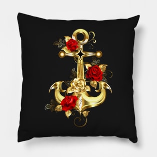 Golden Anchor with Roses ( Gold Anchor with Gold Roses ) Pillow