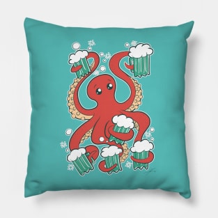 Happy Octopus Drinking Beers by IAMO Pillow