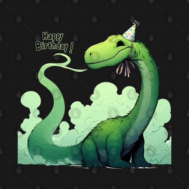 Funny Happy Birthday Green Dinosaur Brontosaurus Party by TomFrontierArt