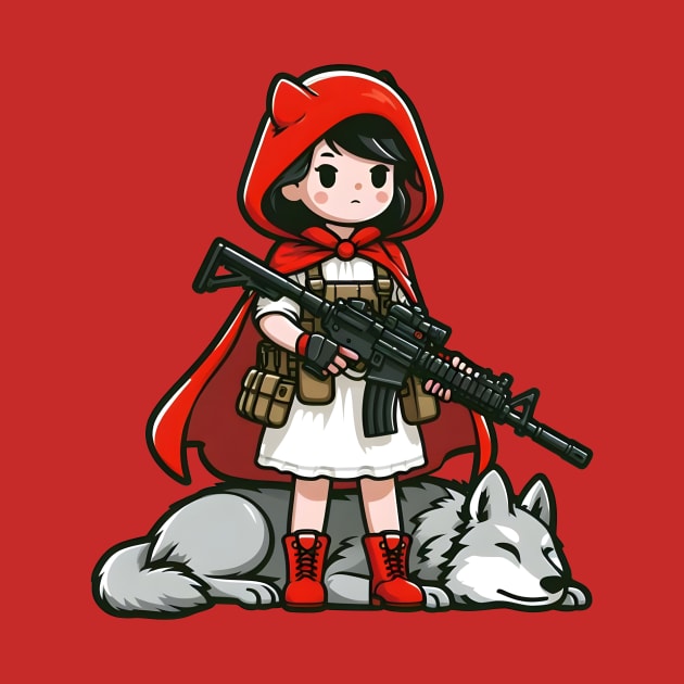 Tactical Little Red Riding Hood Adventure Tee: Where Fairytales Meet Bold Style by Rawlifegraphic