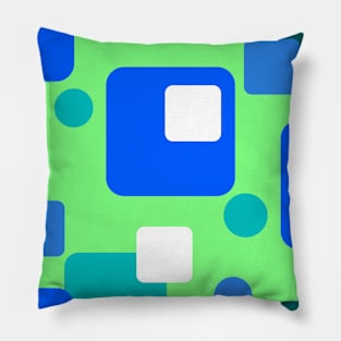 Retro Abstract Dream Space Teal Blue White on Bright Green Pillow