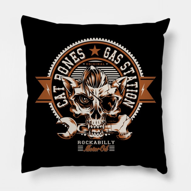 Cat bones gas station Pillow by nanobarbero