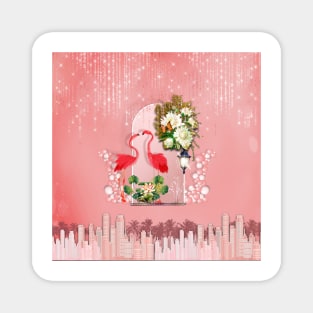 Wonderful flamingos with tropical flowers Magnet