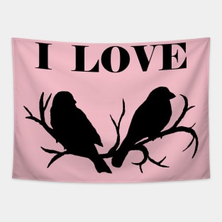 I Love Birds (Black) Tapestry