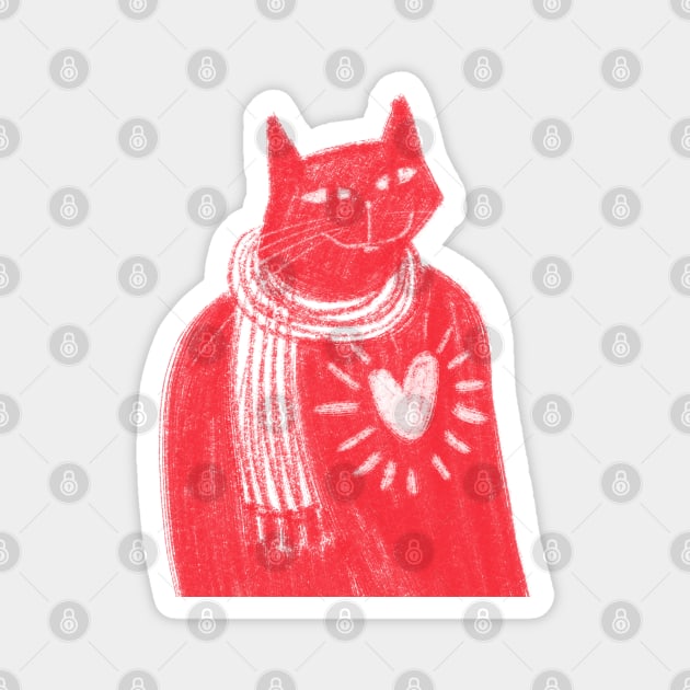 Chic red cat with scarf and heart Magnet by iulistration