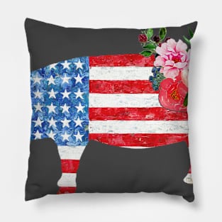 Pig America Flag With Flowers. Pillow