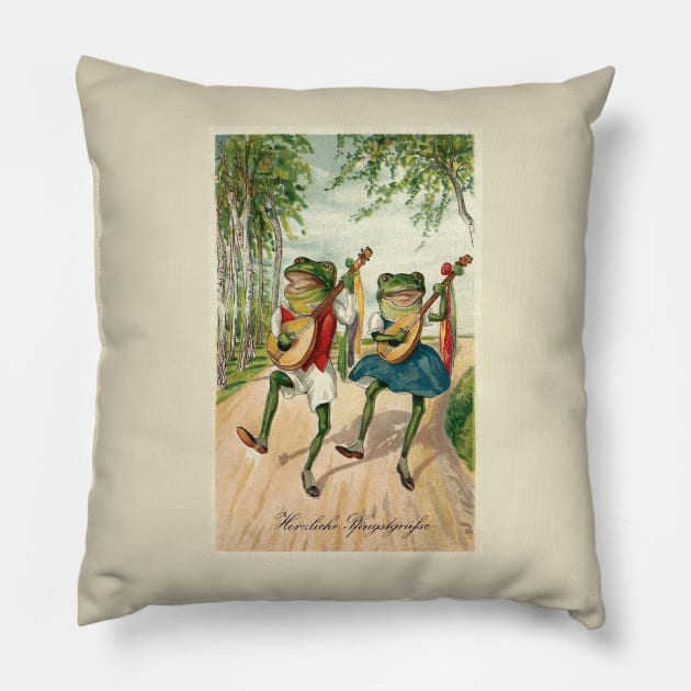 Frog Buddies Play the Mandolin at the Renaissance Festival Pillow by Star Scrunch