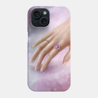 Female Hand With Purple Rings Touching a Soft Purple Fabric Phone Case