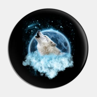 Grey Wolf Blue Moon Dream Catcher Pin