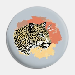 Leopard Portrait Watercolor Artwork on Color Splash for Leopard Fans Pin