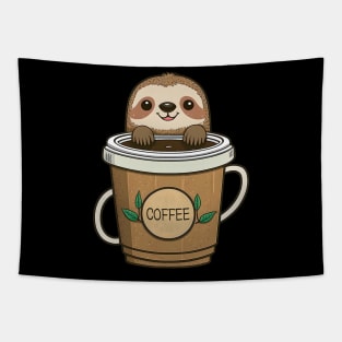 Funny Sloth & Coffee Kawaii Anime Coffee Lover Tapestry