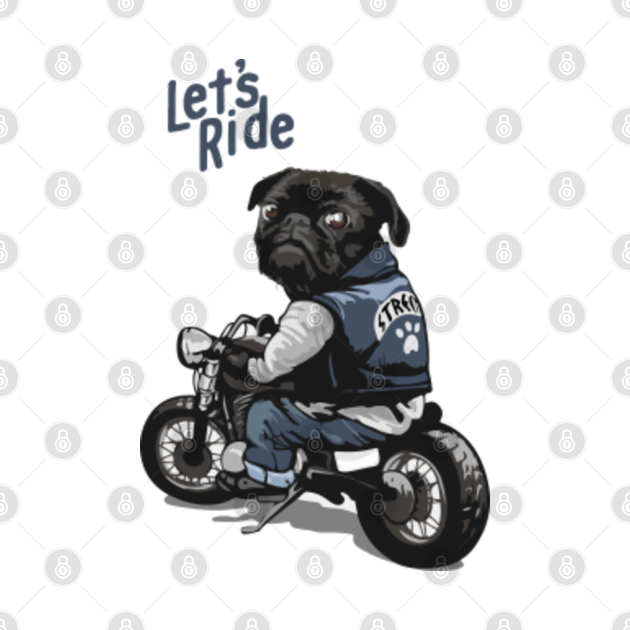 Disover Black Pug Motorcycle Cartoon Illustration - Cute - T-Shirt