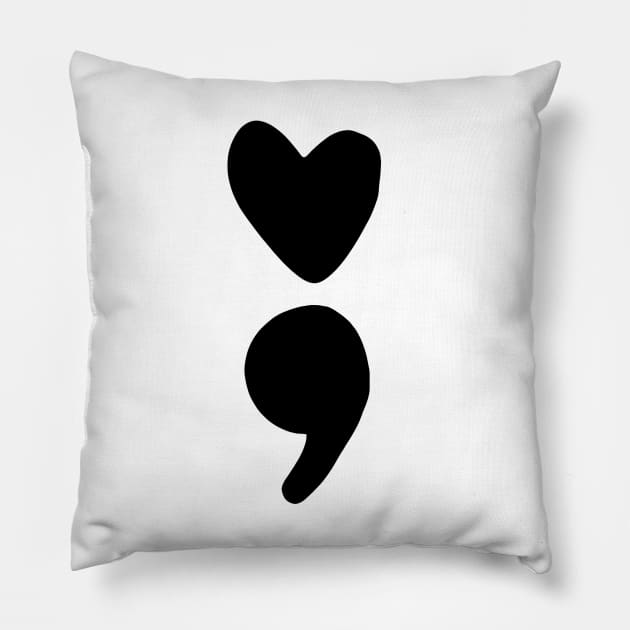 semicolon heart (black) Pillow by mystudiocreate