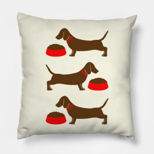 Dachshunds with dog bowls Pillow