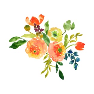 Floral Watercolor, Orange / Peach Renunculus T-Shirt