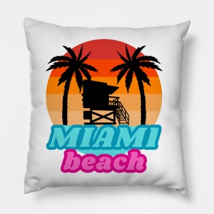 Vintage Miami beach Lifeguard Tower Pillow