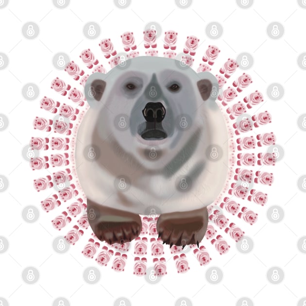 Polar Bear on circular pinky red bear pattern by KateVanFloof