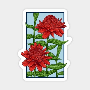 Vintage doodle illustration of Red Flowers Magnet