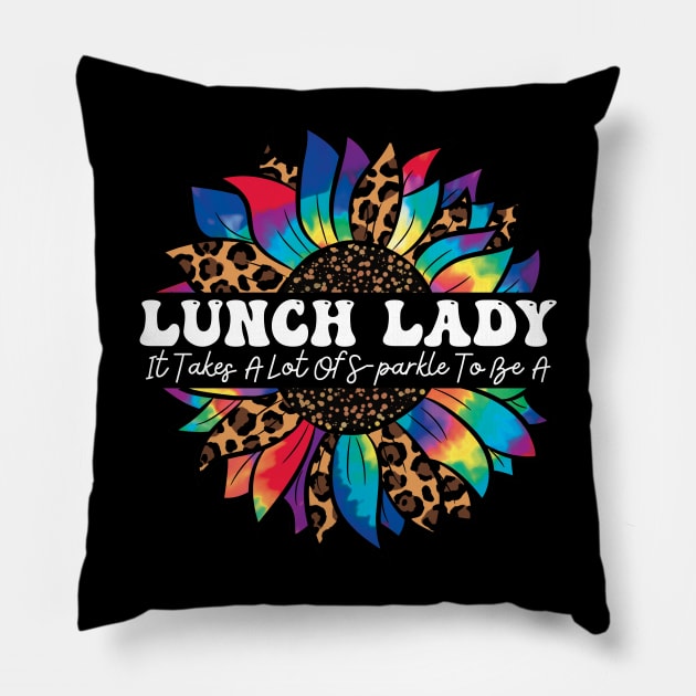 Lunch Lady Cafeteria Crew Sunflower Leopard Thanksgiving Pillow by Johner_Clerk_Design