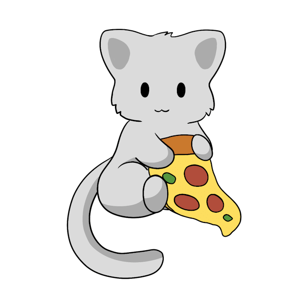 Grey Cat with Pizza by BiscuitSnack