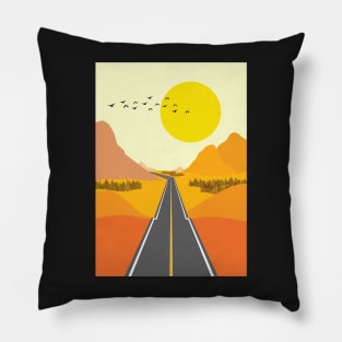 Minimalist Modern Autumn Sunset Road Trip Graphic Art Pillow