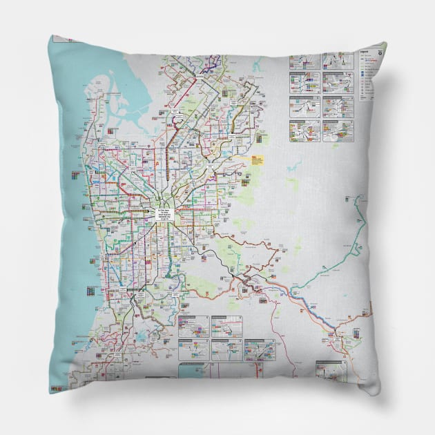 Adelaide - Australia - Bus - Rail - Tram Map - HD Pillow by Superfunky