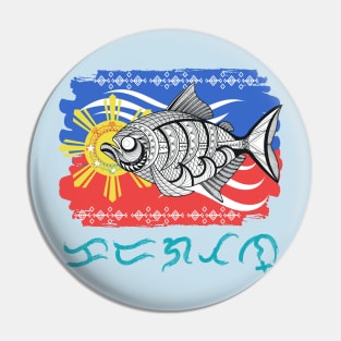 Tribal line Art Fish / Baybayin word Karagatan (Ocean) Pin