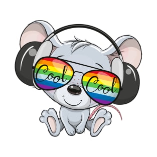 Cute mouse in rainbow sunglasses and headphones. T-Shirt