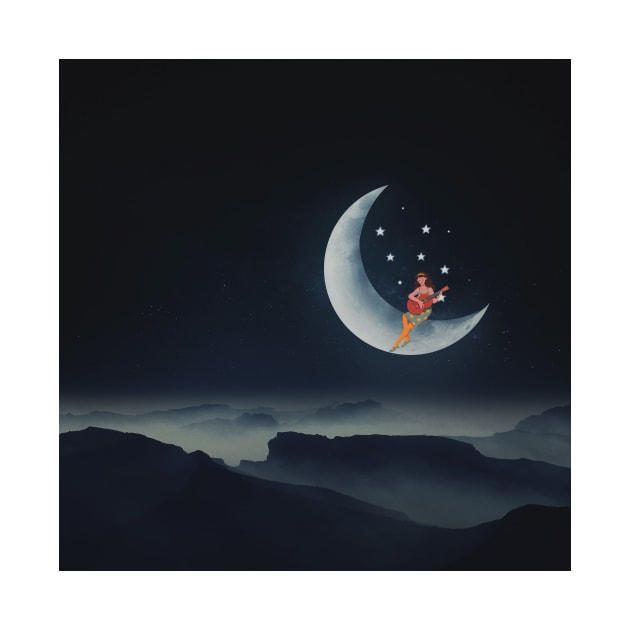 girl playing guitar on the moon by FullMoon