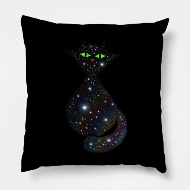 🌈✨ Cosmic Cat 🐈‍⬛⭐ Pillow by Patchwork Bird