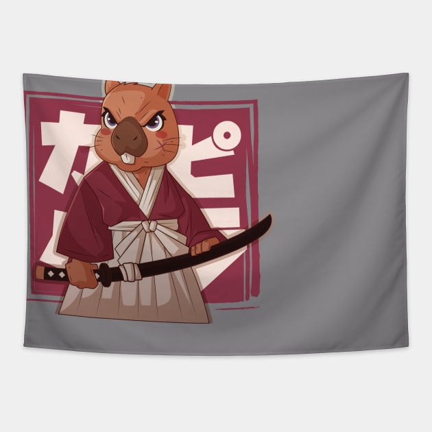 Capybara Samurai Tapestry by JIMZOART