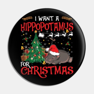 I want a hippopotamus for Christmas shirt gift hippo lover - hippo wears Santa hat shirt Pin
