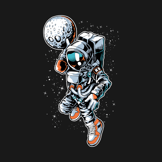 Astronaut Dunking Moon Funny Basketball Art by Evoke Collective