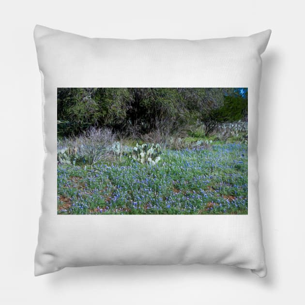 Texas Hill Country Bluebonnets in Spring Pillow by Debra Martz