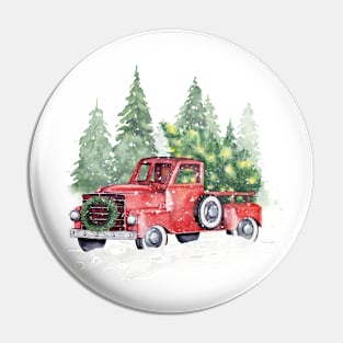 Christmas red truck with Chistmas tree Pin