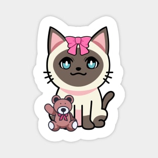 Funny Siamese cat is holding a teddy bear Magnet