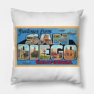 Greetings from San Diego California - Vintage Large Letter Postcard Pillow