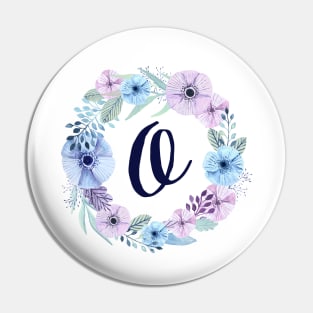 Floral Monogram O Icy Winter Blossoms Pin