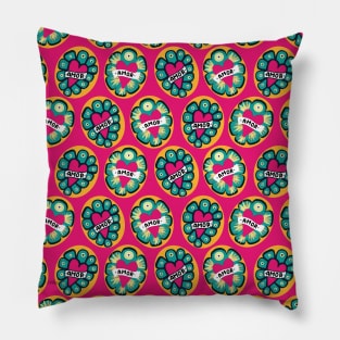 Modern mexican sacred heart colorful adorable kawaii amor tin pink heart seamless pattern Pillow