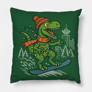 Vancouver Velociraptor: Funny Merry Christmas Dinosaur with Christmas Lights Pillow