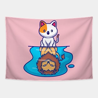 Cute Cat And Lion Cartoon Tapestry