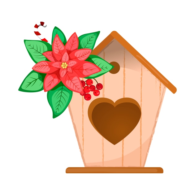 Poinsettia and birdhouse by  ESHA-Studio