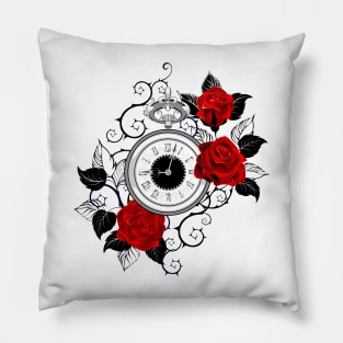 Contour Clock with Red Roses Pillow