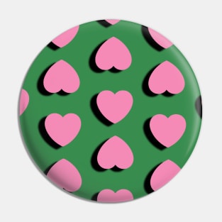 Pink Hearts Spots on Green Background Pin