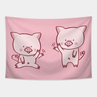 Cute pig waving cartoon Tapestry