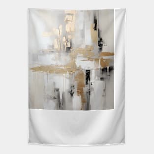 Urban Elegance: Abstract Fusion of Black, White, and Gold Tapestry