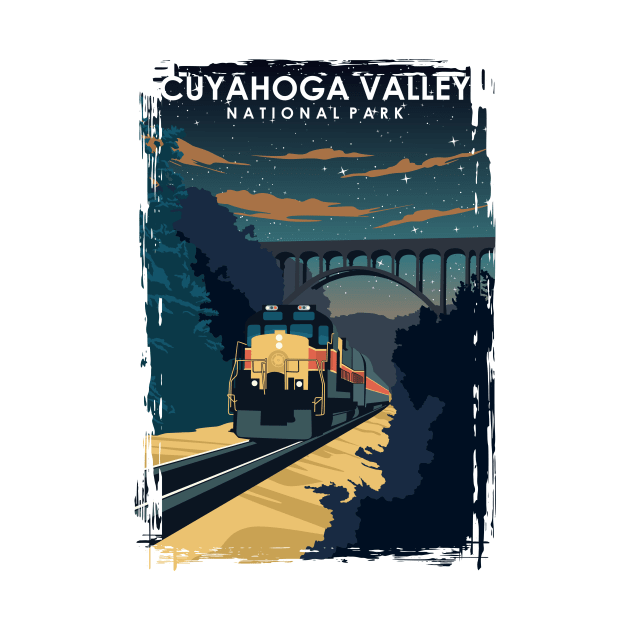 Cuyahoga Valley National Park Vintage Minimal Travel Poster at Night by jornvanhezik