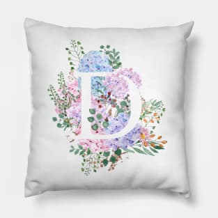 botanical monogram alphabet D hydrangea flowers Pillow