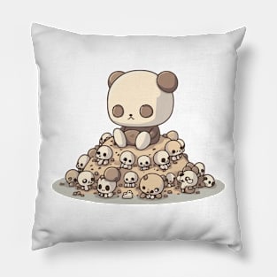 Cute Gothic Teddy Bear Sits on a Mound of Skulls Pillow