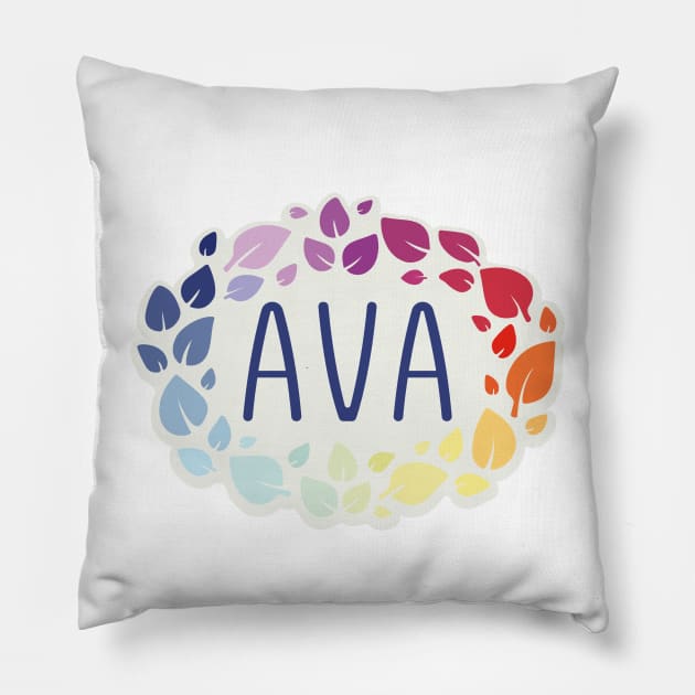 Ava name with colorful leaves Pillow by WildMeART